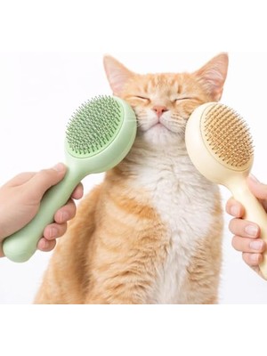 Aesco Kedi ve Köpek Tarak Tüy Toplama – Basmalı Kendini Temizleyen Evcil Hayvan Bakım Fırçası, Yuvarlak Tasarım, Çelik Iğneli, Ergonomik Saplı, Tüm Tüy Tiplerine Uygun