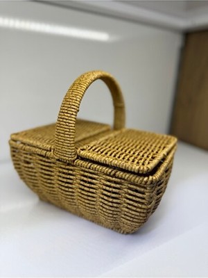 Orvessa Mini Rattan Görünümlü Kapaklı Piknik Sepeti