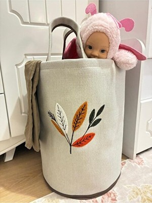 Orvessa Dekoratif Nakışlı Keten Eva Organizer Sepet, Oyuncak ve Düzenleme Çözümü Çamaşır Sepeti