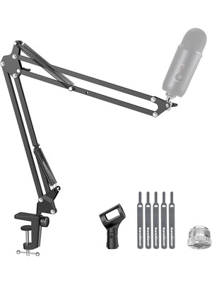 Aesco Mikrofon Kolu, Yükseltilmiş Mikrofon Kolu Mikrofon Standı Bom Süspansiyon Standı 3/8 Inç Ila 5/8 Inç Vida Adaptör Klipsi Siyah Yeti Snowball, Yeti Nano, Yeti x ve Diğer Mikrofon Için