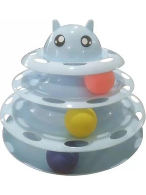 Aesco Özel Üretim Dayanıklı Kaymaz Kauçuk Pedli 3 Toplu Eğlenceli 3 Katlı Kedi Oyuncağı Mavi 19,5 cm x 24CM