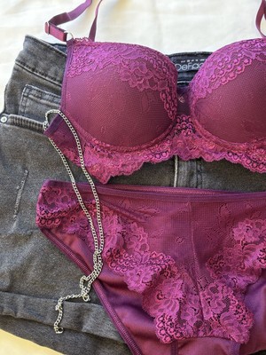 Belirtilmemiş Mürdüm Dantelli Destekli Push-Up Sütyen Külot Takımı 75-90 Beden Şık ve Rahat