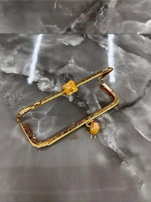Velanee 15 cm Amber Taş Detaylı Altın Renk Metal Çanta Klipsi
