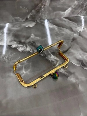 Velanee 15 cm Renkli Taş Detaylı Altın Renk Metal Çanta Klipsi