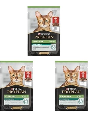 Aesco Pro Plan Sterilised Pouch Sığır Etli Kısır Kedi Yaş Sı, 85GR Tekli (3 Paketi)