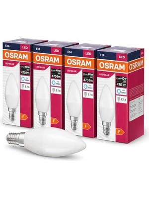 Aesco Osram LED Mum Ampul 4.9W (40W Eşdeğer) E14 Duy 470 Lümen – Dekoratif LED Ampul – Dim Edilemez – Enerji Tasarruflu – Avize ve Aplik Uyumlu – 4’lü Paket          [enerji Sınıfı F]