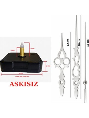 Orvessa Askısız Metal Şaftlı Sessiz Duvar Saati Mekanizması, 22MM, Dayanıklı ve Pra