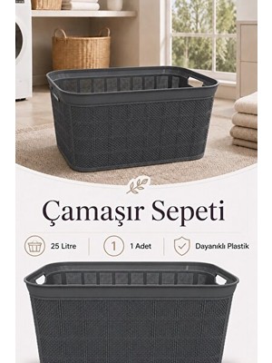 Orvessa 25 Litre Örgü Desenli Çok Amaçlı Çamaşır ve Oyuncak Sepeti Çamaşır Sepeti