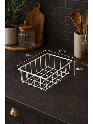 Orvessa Beyaz Metal Organizer Sepeti, Mutfak ve Banyo Için Orta Boy 30X20 cm