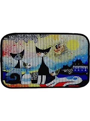 Aesco Elekli Desenli Kedi Tuvalet Önü Paspası 60 x 45 cm Gece