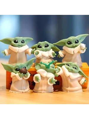 Aesco 6 Lı Set Sevimli Bebek Yoda Ürün Koleksiyonu Dekoratif Biblo Masa Süsü Hediyelik Eşya