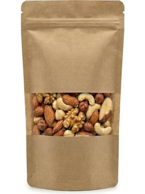 Aesco Pencereli Kraft Doypack Kilitli Poşet (11X18,5 Cm) - 50 Adet - Dik Duran Kilitli Torba, Küçük Boy (Yaklaşık 100 gr Malzeme Için)