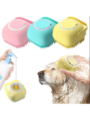 Aesco Pembe Şampuan Hazneli Kedi Köpek Yıkama Tarağı – Silikon Masajlı Evcil Hayvan Yıkama Fırçası – Tüy Temizleme ve Banyo Aksesuarı