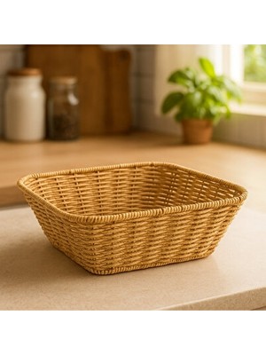 Orvessa Büyük Boy Rattan Kare Sunum Sepeti, Ekmek ve Meyve Servisi Için