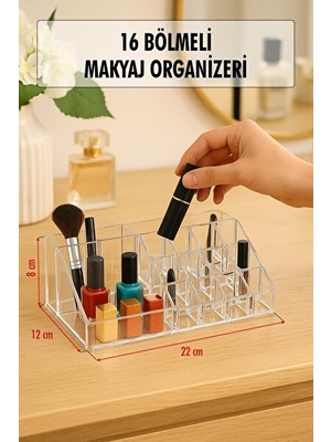 Orvessa Çok Bölmeli Şeffaf Makyaj Organizeri, Pratik ve Şık Tasarım Makyaj & Takı Organizeri 12X22X8