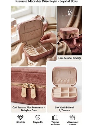 Orvessa Pembe Kadife Seyahat Takı Organizeri - 12X8CM Makyaj & Takı Organizeri