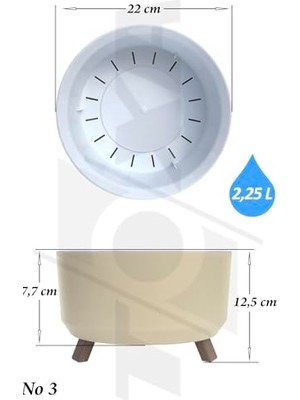 Aesco Orbita Saksı Ayaklı Dellikli Süzgeçli Plastik Sukulent Menekşe Aranjman Saksısı (Krem, 2.25 Litre)