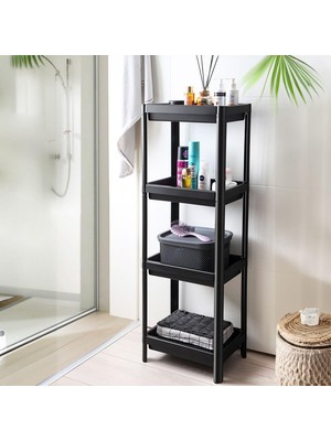 Aesco Deconox 4 Katlı Köşe Rafı | Banyo, Mutfak ve Kiler Için Yer Tasarruflu Organizer | Çok Amaçlı Plastik Raf | 4 Farklı Renk Seçeneği (36X100X23 Cm) (Siyah)