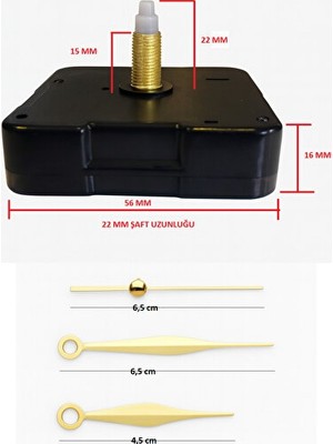 Orvessa Küçük Model Askısız Sessiz Duvar Saati Mekanizması, 18 mm Şaft Uzunluğu