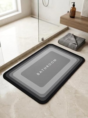 Aesco Banyo Paspası Süper Su Emici Kaymaz Tabanlı Dikdörtgen Diatomit Paspas 60X40CM Gri