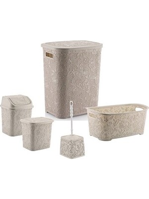 Orvessa 5 Parça Banyo Seti - Kirli Çamaşır ve Düzenleyici Çamaşır Sepeti