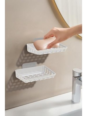 Aesco 2'li Set Yapışkanlı Banyo Sabunluk, Katı Sabun Tutacağı, Lavabo Mutfak Katı Sabunluk Süngerlik Siyah Beyaz