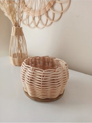 Orvessa Mini Hasır Sepet, Bambu ve Ahşap Tabanlı, Şık ve Pratik 10X7 cm