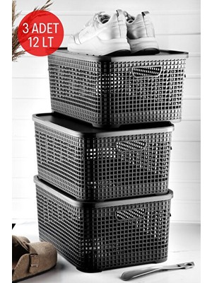 Vaelmont Kapaklı Saklama Kutusu Seti - 12 Litre Hacimle 3'lü Paket Sepet