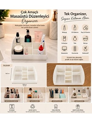 Orvessa Çok Amaçlı 9 Bölmeli Masaüstü Organizer: Makyaj ve Kırtasiye Makyaj & Takı Organizeri