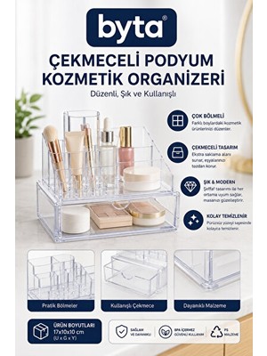 Orvessa Çekmeceli Şeffaf Akrilik Kozmetik ve Takı Organizeri Makyaj & Takı Organizeri