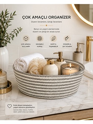 Orvessa Dekoratif Çok Amaçlı Jüt Organizatör Düzeneği Sepet 40X20 cm