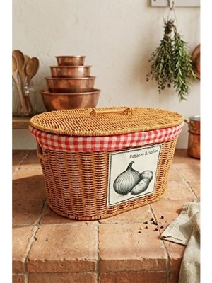 Orvessa Oval Rattan Sepet, Patates ve Soğanlar Için Çift Bölmeli Organizer