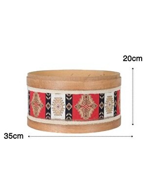 Orvessa Kilim Desenli Ahşap Kova, Şık ve Pratik Saklama Çözümü Sepet 35X20 cm