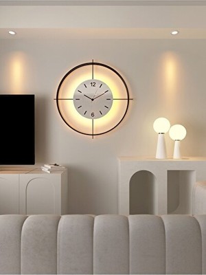Orvessa Büyük Boy Çift Çemberli Modern Metal Duvar Saati - Pilli LED Işıklı 65X65 cm