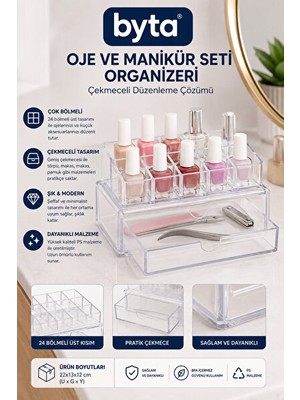 Orvessa Şeffaf Oje ve Manikür Seti Organizeri – Çok Bölmeli Saklama Kutusu Makyaj & Takı Organizeri