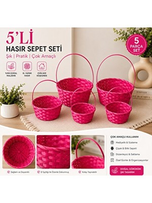 Orvessa Beşli Hasır Sepet Seti, Dekoratif Organizer ve Saksılık