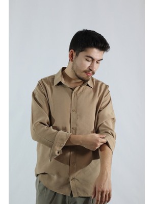 Dökümlü Relaxed Fit Erkek Gömlek | Ventov Krem - Xl