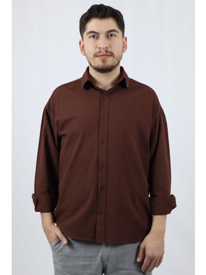 Dokulu %100 Pamuk Regular Fit Erkek Gömlek | Ventov Kahverengi - Xxl