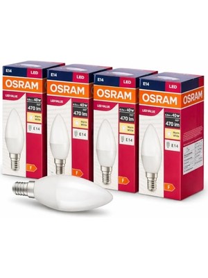 Aesco Osram LED Mum Ampul 4.9W (40W Eşdeğer) E14 Duy 470 Lümen – Dekoratif LED Ampul – Dim Edilemez – Enerji Tasarruflu – Avize ve Aplik Uyumlu – 4’lü Paket (Sarı 2700K)          [enerji Sınıfı F]