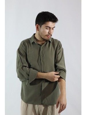 Dökümlü Relaxed Fit Erkek Gömlek | Ventov Yeşil - Xxl