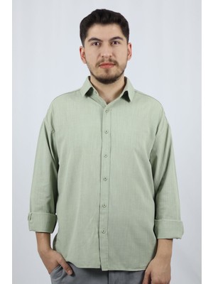 Dokulu %100 Pamuk Regular Fit Erkek Gömlek | Ventov Yeşil - Xl