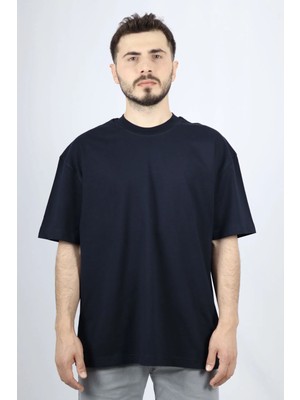 %100 Pamuk Premium Oversize Bisiklet Yaka Erkek Tişört | Ventov Lacivert - S