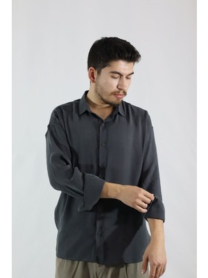 Dökümlü Relaxed Fit Erkek Gömlek | Ventov Antrasit - Xl