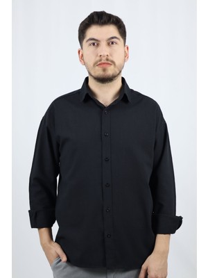 Dokulu %100 Pamuk Regular Fit Erkek Gömlek | Ventov Siyah - Xl