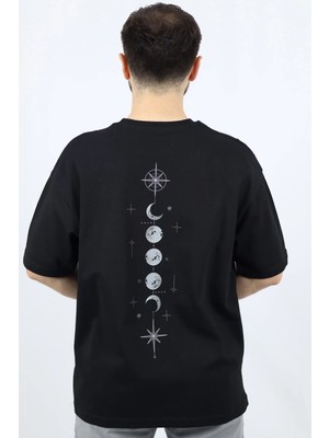 Celestial Path %100 Pamuk Oversize Bisiklet Yaka Tasarım Tişört | Ventov Siyah - L