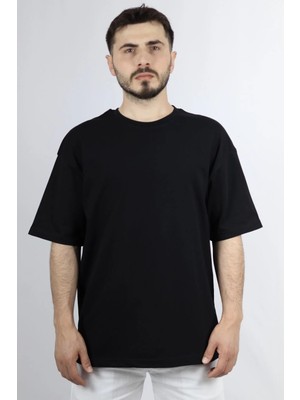 %100 Pamuk Oversize Bisiklet Yaka Erkek Tişört | Ventov Siyah - L