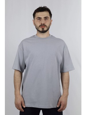%100 Pamuk Oversize Bisiklet Yaka Erkek Tişört | Ventov Gri - Xl