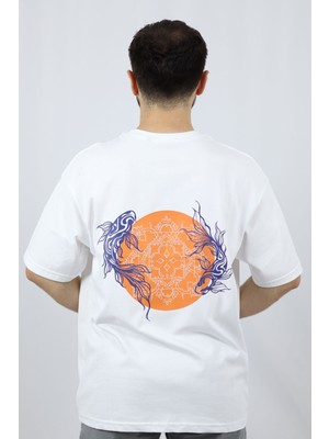 Koi Harmony %100 Pamuk Oversize Bisiklet Yaka Tasarım Tişört | Ventov Turuncu - L