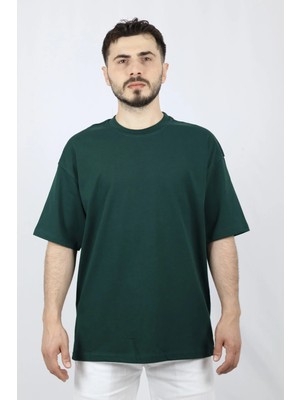 %100 Pamuk Oversize Bisiklet Yaka Erkek Tişört | Ventov Yeşil - S