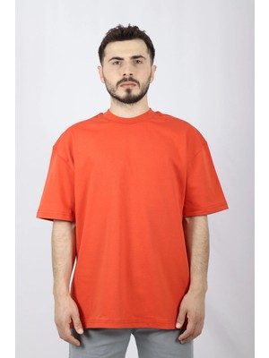 %100 Pamuk Premium Oversize Bisiklet Yaka Erkek Tişört | Ventov Turuncu - Xl